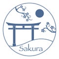 Sakura branches and torii, ritual gates. Japan