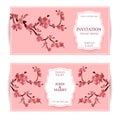 Sakura, Cherry Blossoming Tree Vector Card Illustration. Set of Beautiful Floral Banners, Greeting cards, Wedding Invitations Royalty Free Stock Photo