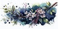 Sakura cherry branch. Blooming flowers on a spring day. Watercolor seasonal background. Horizontal wall art. Royalty Free Stock Photo