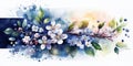 Sakura cherry branch. Blooming flowers on a spring day. Watercolor seasonal background. Horizontal wall art. Royalty Free Stock Photo