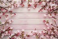 Sakura elegance empty wooden table adorned with sakura flowers illustration
