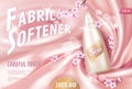 Sakura flower fabric softener promotional poster template. Pink petal blossom japanese branch aroma. Golden pink package