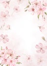 Sakura flowers frame. Hand-painted watercolor pink cherry blossom. Spring floral border Royalty Free Stock Photo