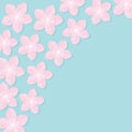 Sakura flowers. Japan blooming cherry blossom set in the corner Blue background Template Flat design Royalty Free Stock Photo