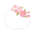 Sakura flowers realistic floral frame banner. Cherry blossom vector wedding card design. Spring flower illustration Royalty Free Stock Photo