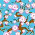 Sakura flowers seamless pattern Nature background with blossom branch of pink flowers. Cherry tree brown branches japanese pattern Royalty Free Stock Photo