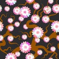 Sakura flowers seamless pattern Nature background with blossom branch of pink flowers. Cherry tree brown branches japanese pattern Royalty Free Stock Photo