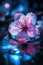 Sakura flowers in water, pink cherry blossoms petals with drops, generative AI Royalty Free Stock Photo