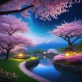 Sakura garden ethereal dreamy night Beautiful