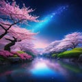 Sakura garden ethereal dreamy night Beautiful