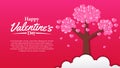 Sakura heart shape pink flower paper cut style illustration for valentine`s day greeting card