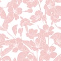 Sakura japanese chinese cherry tree spring flowers bloom blossom seamless pattern. Pink on white background.