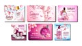 Sakura Natural Cosmetics Promo Posters Set Vector