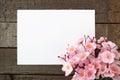 Sakura, paper and wooden background Royalty Free Stock Photo