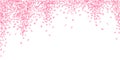 Sakura petals falling down. Romantic pink silky small flowers. Thick flying cherry petals. Wide fall