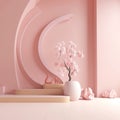 Sakura pink flower tree branch with shadow Floral Cosmetic or beauty product promotion step pedestal