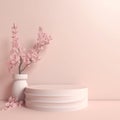 Sakura pink flower tree branch with shadow Floral Cosmetic or beauty product promotion step pedestal