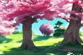 Sakura Serenity - Cheerful and Colorful Watercolor Painting of a Single Cherry Blossom Tree