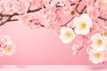 Sakura Splendor Horizontal Banner Showcasing Pink Japanese Quince Flowers on a Sunlit Backdrop Generative AI Royalty Free Stock Photo