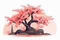 Sakura tree cherry blossom. Japan landscape. Blossoming pink sakura tree isolated AI generative Royalty Free Stock Photo