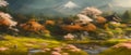 Sakura trees bloom and fuji, spring landscape, Royalty Free Stock Photo