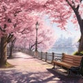 Sakura trees in the park under shady atmosphere Royalty Free Stock Photo