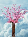 Sakura in vase with sky background