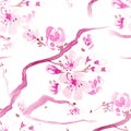 Sakura Watercolor. Pink Rose Leaf. White Abstract