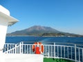 Sakurajima Volcano as seen from the deck of a boat in Japan Royalty Free Stock Photo