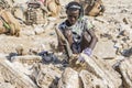 Salt miner working in the salt plains in the Danakil Depression in Ethiopia.