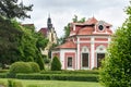 Sala terrena and in the background Church of the Three Kings at the Baroque castle Mnichovo Hradiste, Czech Republic Royalty Free Stock Photo