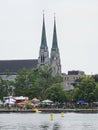 Salaberry de Valleyfield river lake downtown church cathedral Royalty Free Stock Photo