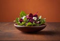 Salad with Arugula, Beetroot, White Cheese, Vibrant Orange Background Royalty Free Stock Photo