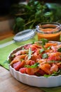 Salad with arugula, grapefruit and smoked salmon, a fresh summer meal for the cold buffet Royalty Free Stock Photo
