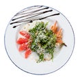 Salad with arugula and shrimp on white isolated background Royalty Free Stock Photo