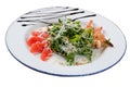 Salad with arugula and shrimp on white isolated background Royalty Free Stock Photo