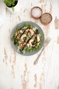 Salad with arugula, shrimps, parmesan cheese and pine nuts Royalty Free Stock Photo