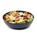 Salad, avocado, tuna, tomatoes, olive in a bowl on a white background Royalty Free Stock Photo