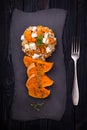 Salad with baked squash, green buckwheat and feta cheese Royalty Free Stock Photo