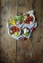 Salad. Baked tomato, basil, garlic with mozzarella cheese, ceramic dishes. cooking, cooked dish