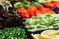 Salad bar with different fresh ingredients as background Royalty Free Stock Photo