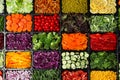 Salad bar with different fresh ingredients as background Royalty Free Stock Photo