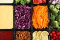 Salad bar with different fresh ingredients as background Royalty Free Stock Photo