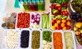 Salad Bar Fresh Vegetables sliced Top view Tomato Carrot Celery Cucumber Cherry tomato Sweet pepper. Royalty Free Stock Photo