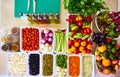 Salad Bar Fresh Vegetables sliced Top view Tomato Carrot Celery Cucumber Cherry tomato Sweet pepper. Royalty Free Stock Photo