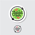 Salad bar logo. Cafe or restaurant emblem. Plate with fork, spoon and salad on a light background.