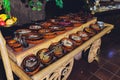 Salad bar with various fresh vegetables and other foods. Royalty Free Stock Photo