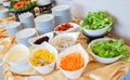 salad bar with vegetables in the restaurant, healthy food. Fresh healthy concept and Healthy weight of diet Royalty Free Stock Photo