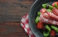 Salad with basil and ham