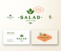 Salad Boutique Abstract Vector Logo and Business Card Template. Lettuce Vegetable or Green Food Emblems, Decorative